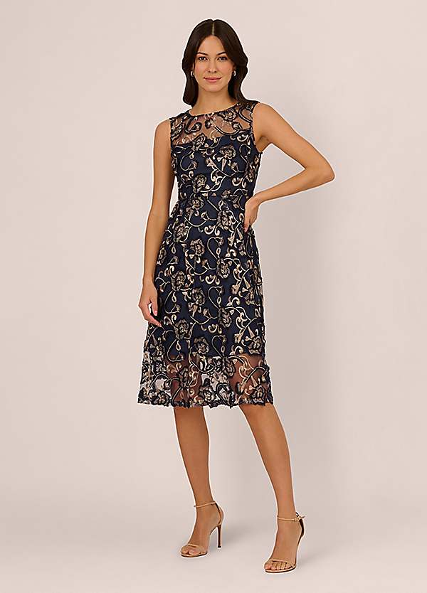 victorian era evening dress Adrianna Papell Embroidered Floral Midi Dress – DGFOutlet main image 0