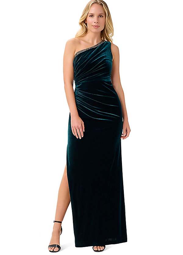 Adrianna Papell Velvet One Shoulder Gown