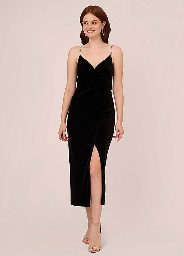 Adrianna Papell Wrap Front Velvet Long Dress