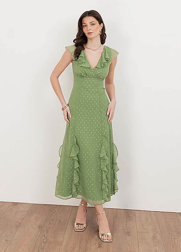 green emerald velvet dress Maya Mid Green Floral Embroidered Tiered Midaxi Dress – Maya Deluxe
