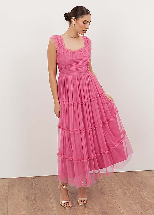 anaya pink dress Anaya With Love Bridesmaid Tulle One Shoulder Maxi Dress In Pink for Women