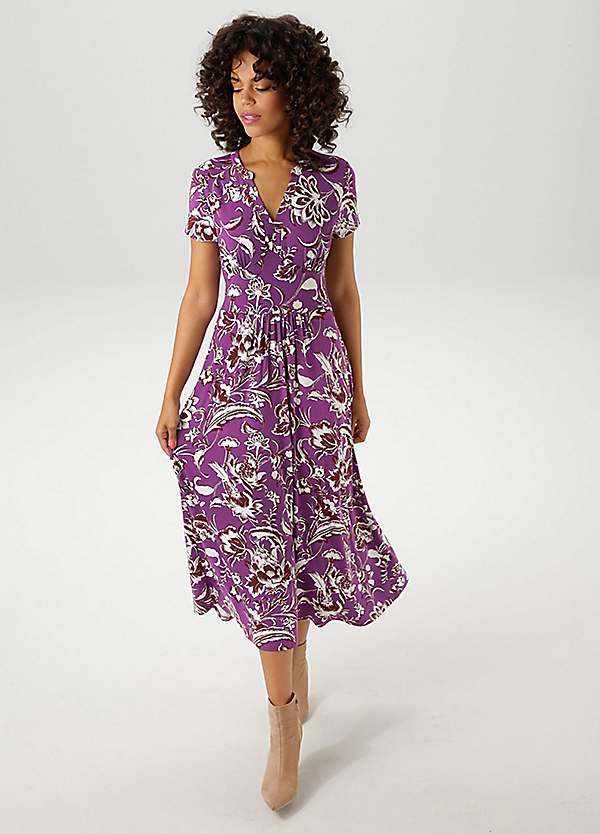 Aniston Floral Print Short Sleeve Summer Midi Dress Grattan