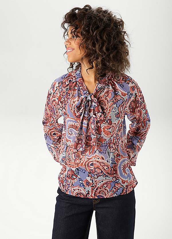 paisley georgette tie neck shirt
