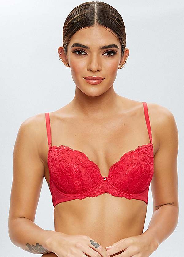 Padded Underwire Lace & Mesh Plunge Bra