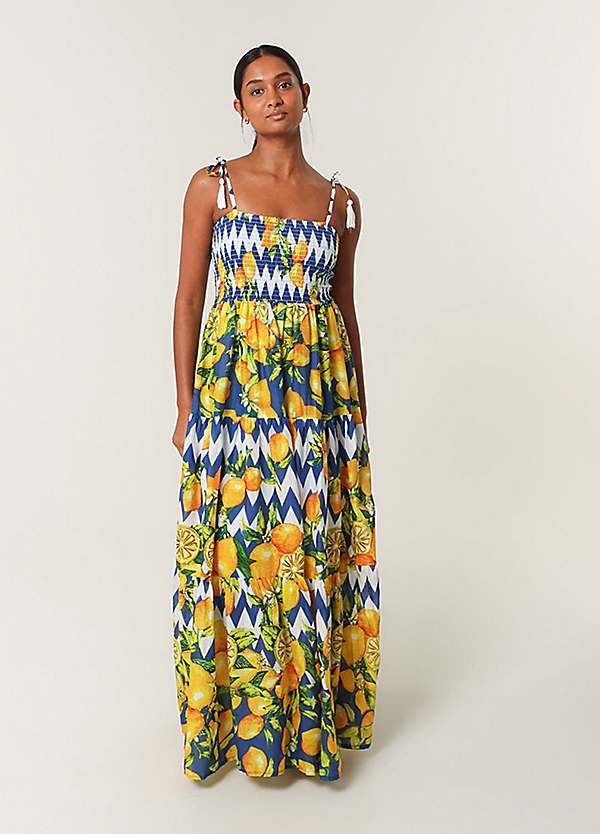 chinese dress ladies Blue Floral Maxi Dress With Cut Out And Slit