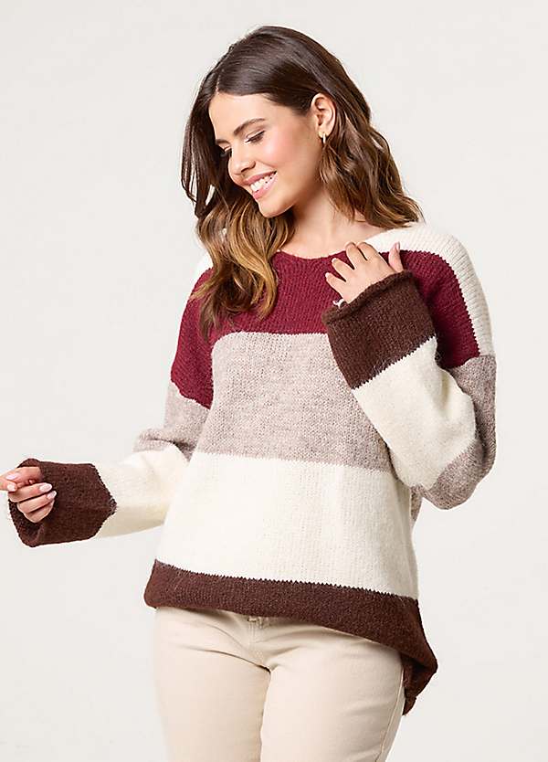 Blue Vanilla Colourful Striped V-Neck Jumper Grattan