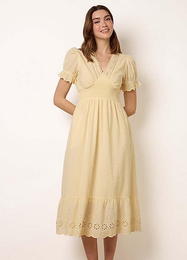 blue vanilla yellow dress Blue Vanilla Yellow Tropical Print Midi Dress