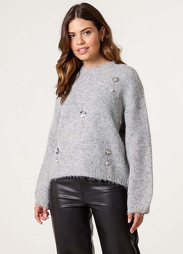 Blue Vanilla Flower Embellished Jumper Grattan