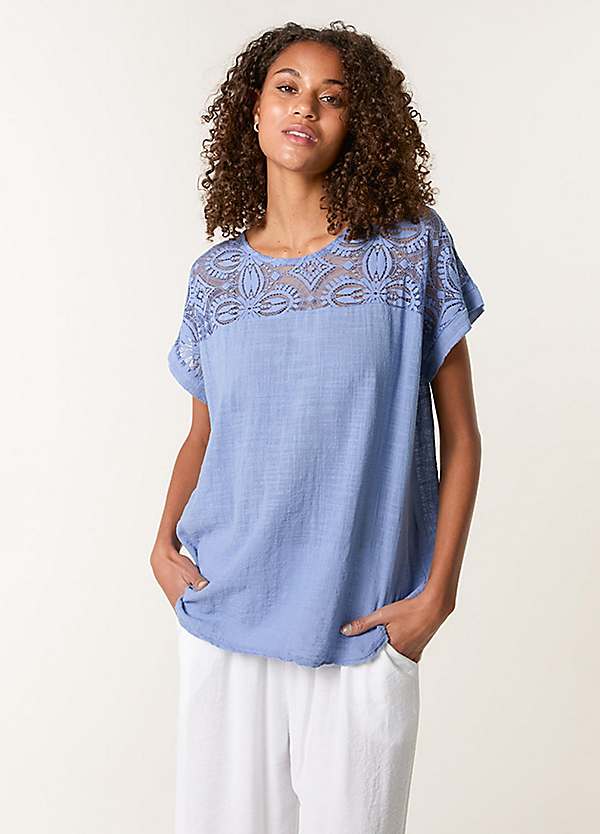 Blue Vanilla Lace Pattern Cotton Top | Grattan