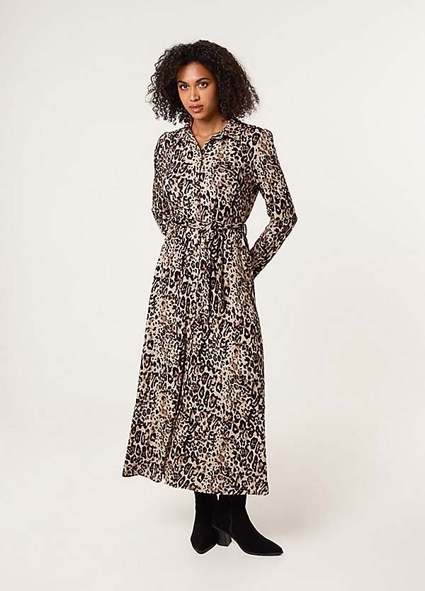 Blue Vanilla Soft Touch Leopard Print Midi Shirt Dress | Grattan