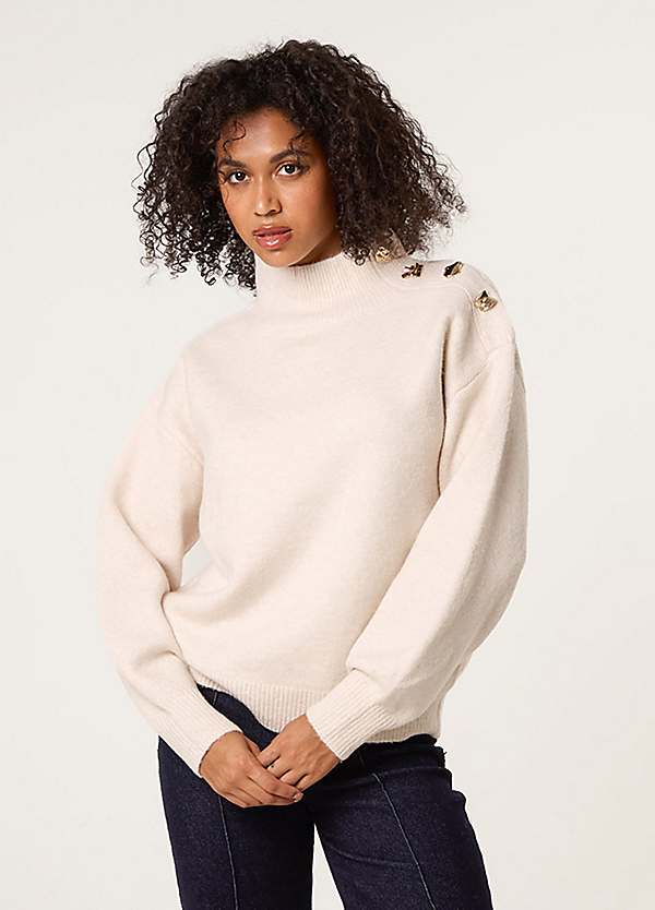 Blue Vanilla Turtle Neck Shoulder Brooch Detailed Jumper Grattan