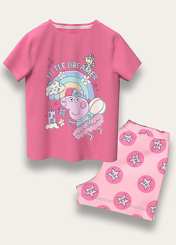 Pyjama Court Fille Peppa Pig – Ensemble 'Happy Daisy' 100% Coton Avec Arc-en-Ciel Et Marguerites, Ultra Mignon