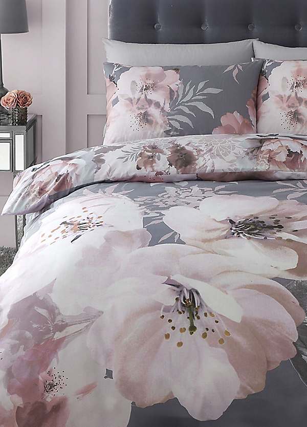 Catherine Lansfield Canterbury Floral Duvet Cover Set - Heather