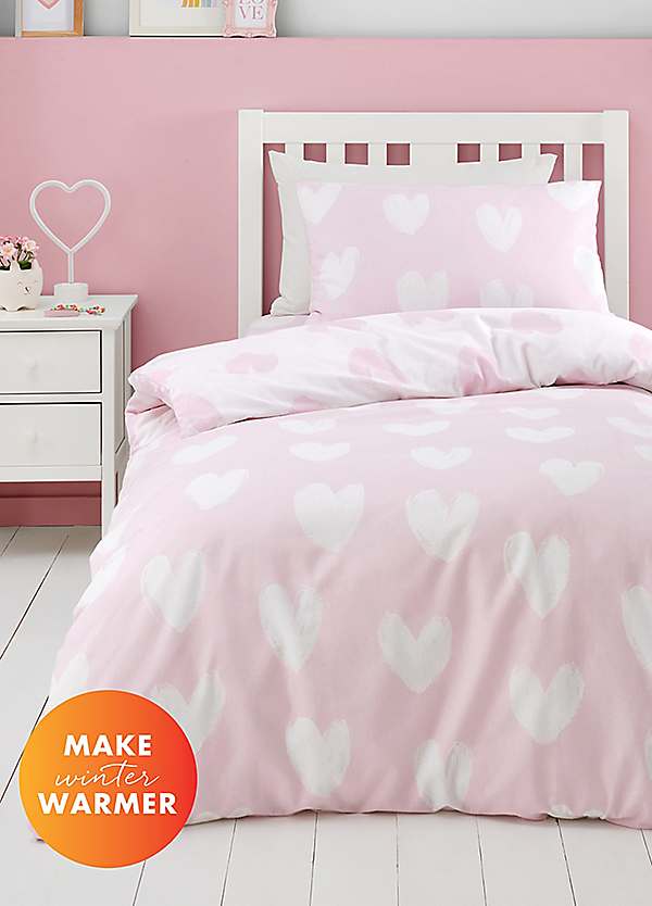 Catherine Lansfield Kids Brushed Cotton Hearts Duvet Cover Set