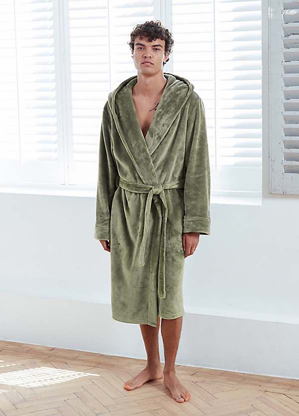 slim fit dress slacks Dressing gown - fleece Bathrobe - shawl collar - Green