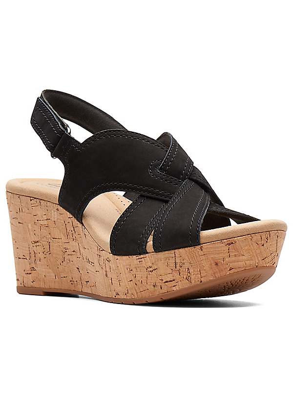 Clarks Collection Rose Erin Black Nubuck Leather Wedge Sandals - Main Image