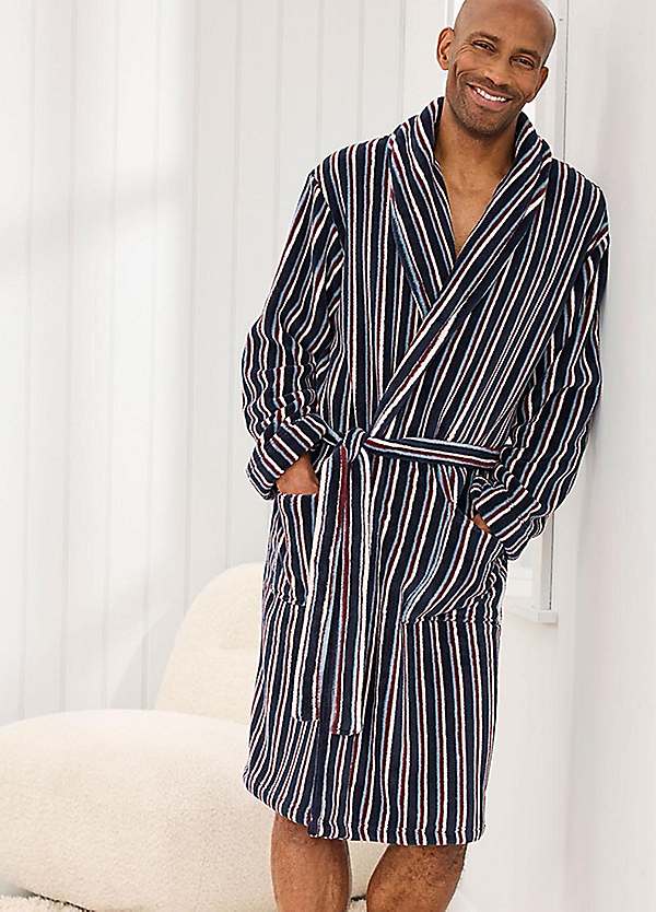 white christmas dresses Men's Navy Cotton Waffle Dressing Gown With Fleece Lining main image 1