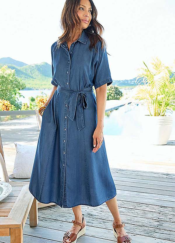 lyocell denim shirt dress Diesel Denim Mini Shirt Dress With Embroidered Logo In Blue - 50% Off