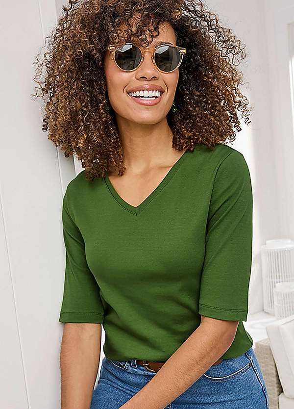 Cotton Traders Wrinkle Free Short Sleeve V-Neck Top | Grattan