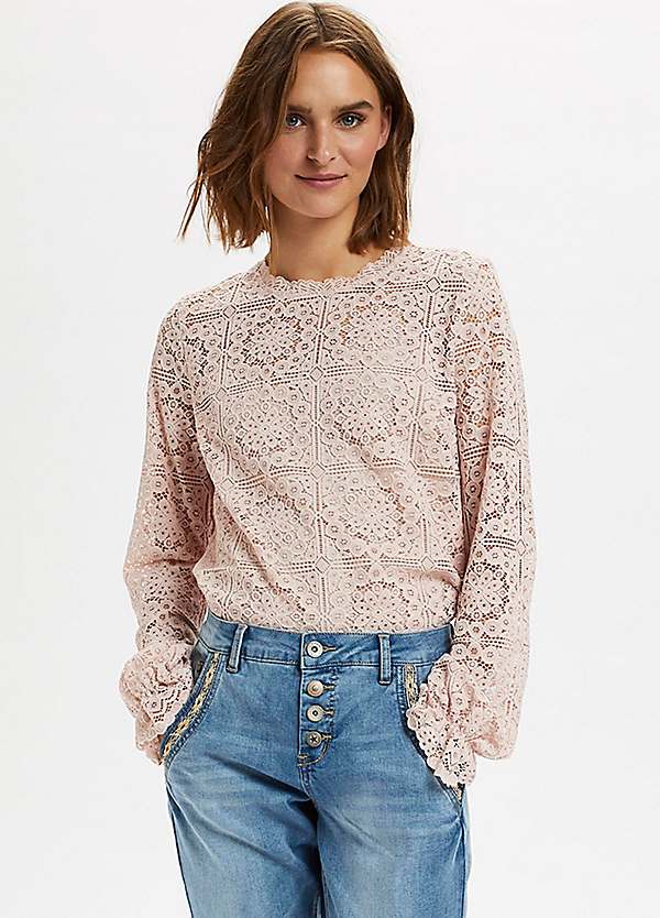 Cream Tiley Long Sleeve Lace Blouse | Grattan