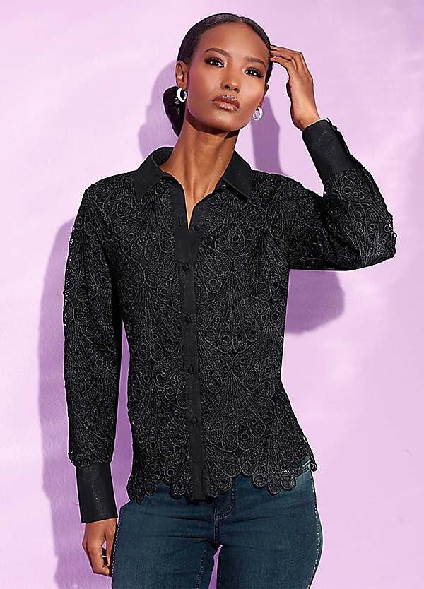 Creation L Black Lace Blouse | Grattan
