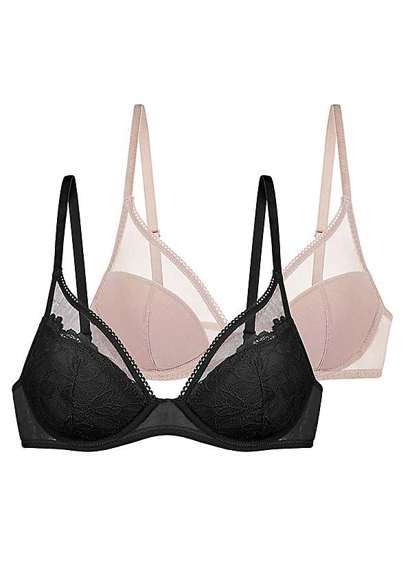 Padded Underwire Lace & Mesh Plunge Bra