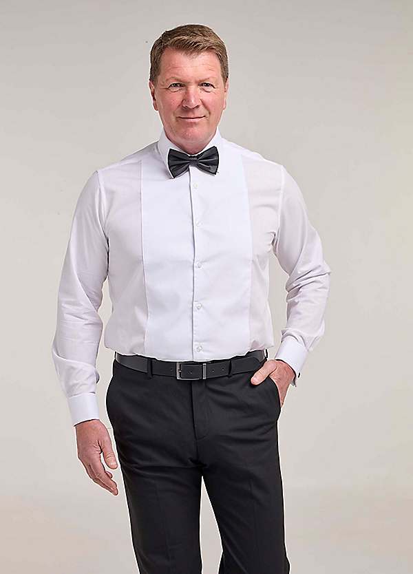 slim fit dress slacks Thom Sweeney - White Cotton Marcella Bib Front Formal Shirt