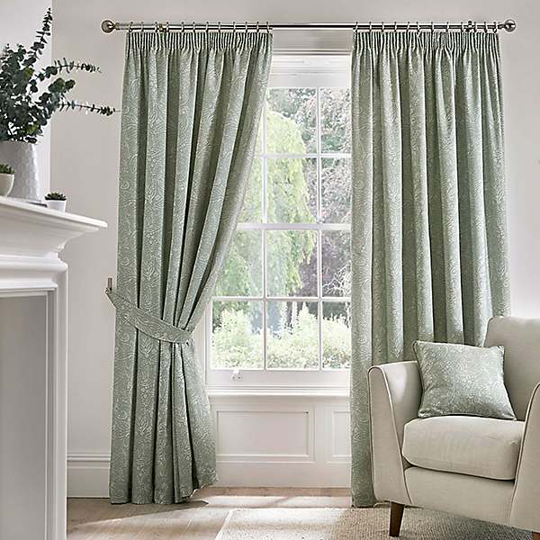 Cotswold Jacquard Pair of Fully Lined Pencil Pleat Curtains by Alan Symonds