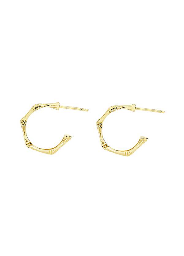 14K Yellow Gold Bamboo Hoop Earrings Tiny