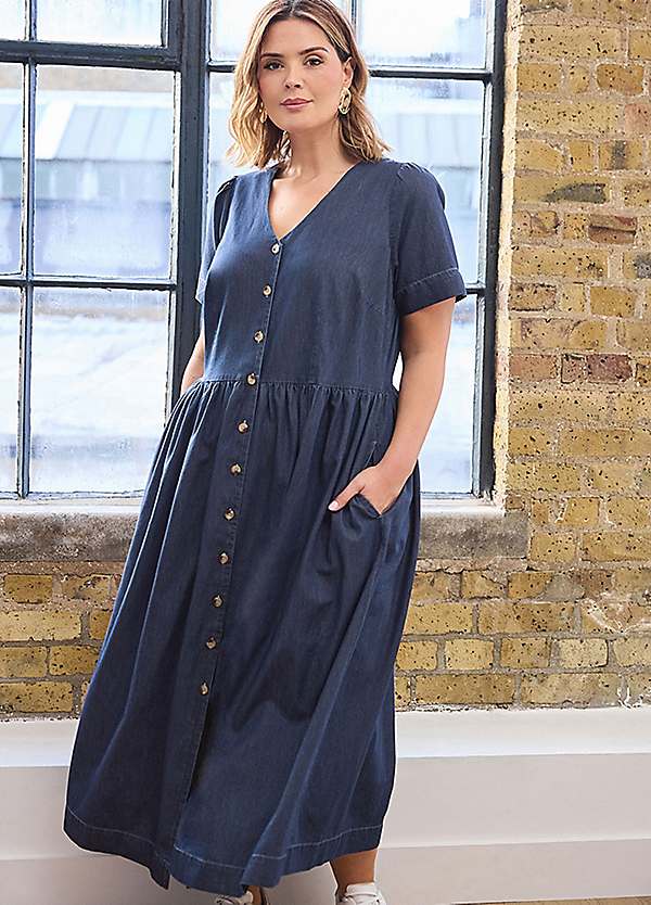 Evans Curve Button Through Denim Dress