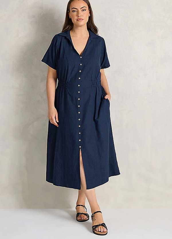 Evans Curve Linen Shirred Waist Midi Dress | Grattan Evans Curve Linen Shirred Waist Midi Dress | Grattan
