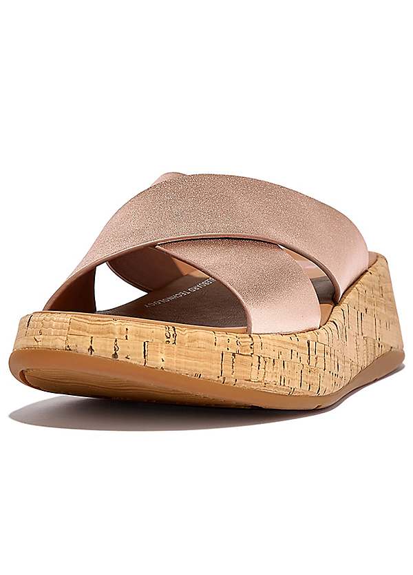 FitFlop F Mode Metallic Leather Cork Flatform Cross Slides Grattan