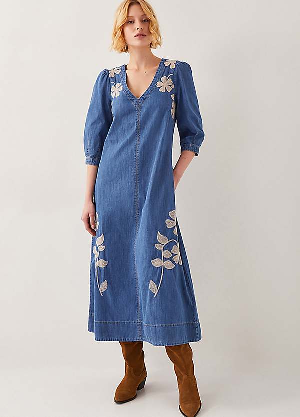 embroidery on denim dress Diesel DE-DREVIA-S Womens Blue Dresses