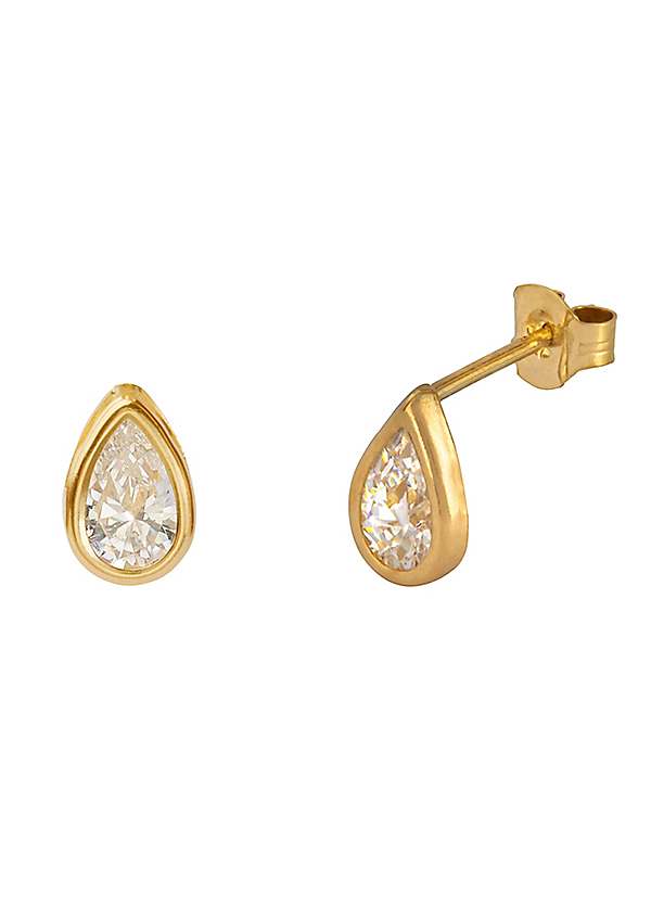 For You Collection 9ct Solid Gold Teardrop Rubover Cubic Zirconia