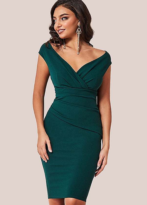 goddiva bardot pleated midi dress product info and reviews Bardot Pleated Midi Dress - Black
