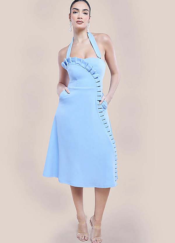 Goddiva Frilled Halter Neck Strap Midi Dress | Grattan