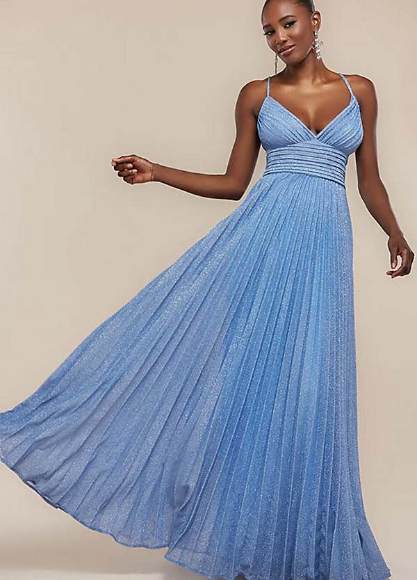 Goddiva Sleeveless Pleated A Line Lurex Maxi Dress | Grattan