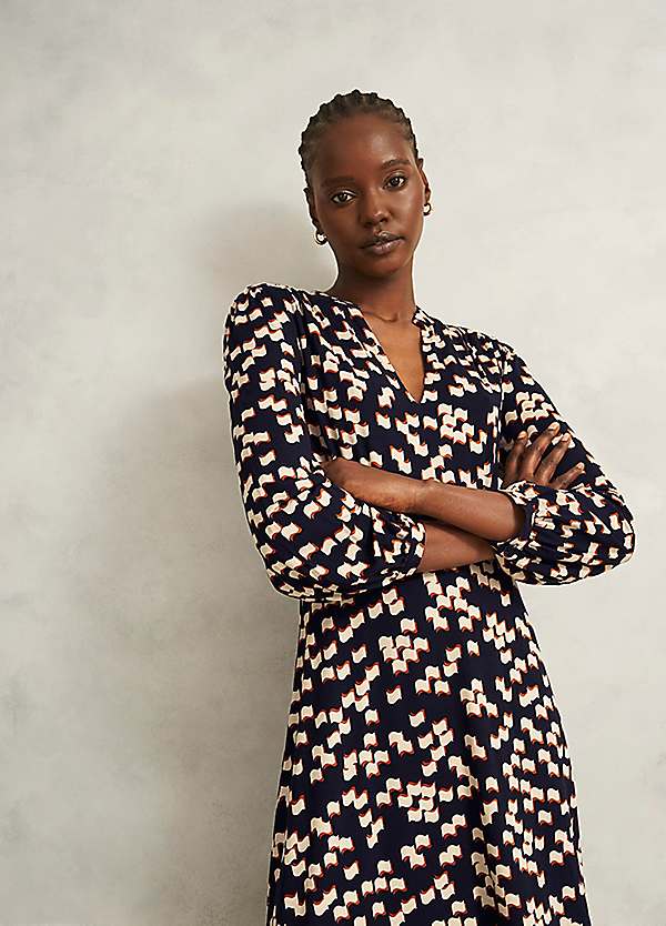 womens navy linen dress Boden Women's Annet Linen Blend Midi Dress in Blue