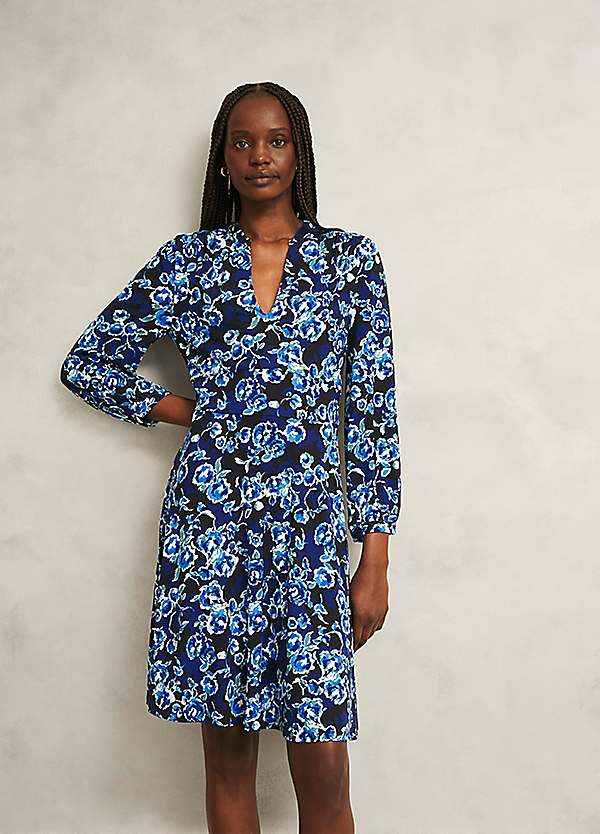 hobbs blue and white floral dress Hobbs London Women's Angelica Pleated Fit-Flare Midi Dress
