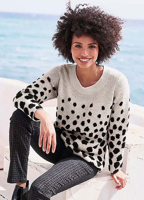 52053● CALEE POLKA DOT JACQUARD S/S Heine Polka Dot Jacquard Jumper | Grattan