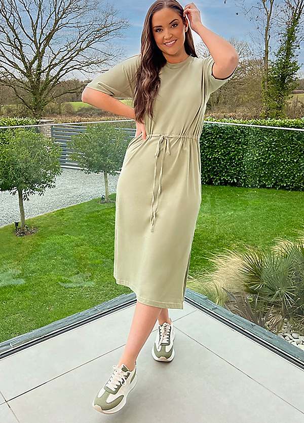 drawstring waist t shirt dress Drawstring Waist T-shirt Dress in Army Green First Stitch