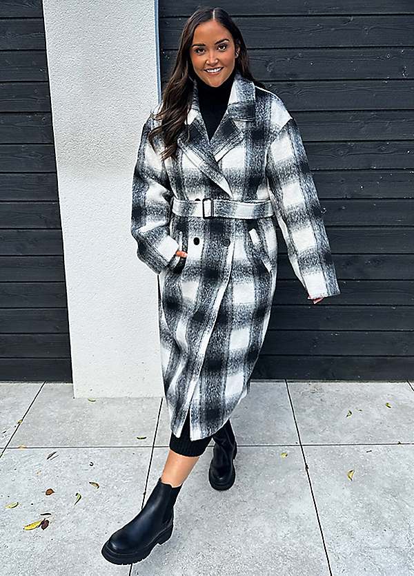 In The Style x Jac Jossa Monochrome Check Double Breasted Duster Coat