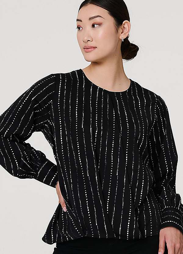 bibiy ANNE RIBBON BLOUSE ブラック Anne Klein 3/4 Sleeve Floral Applique Blouse With Fabric Mix