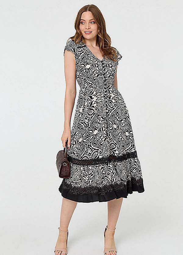 Izabel London Border Print Shirred Knee Length Dress Grattan