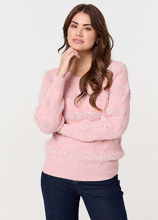 Izabel London Dusky Pink Textured Long Sleeve Knit Jumper Grattan