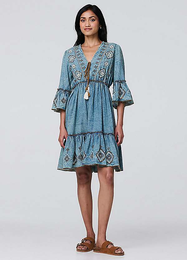 Izabel London Embroidered Tassel Detail Knee Length Dress | Grattan Izabel London Embroidered Tassel Detail Knee Length Dress | Grattan