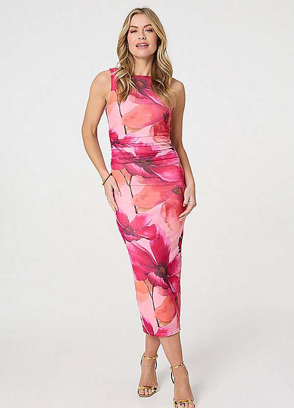 burgundy mini bodycon dress One Shoulder Organza Floral Bodycon Midi Dress in Blush