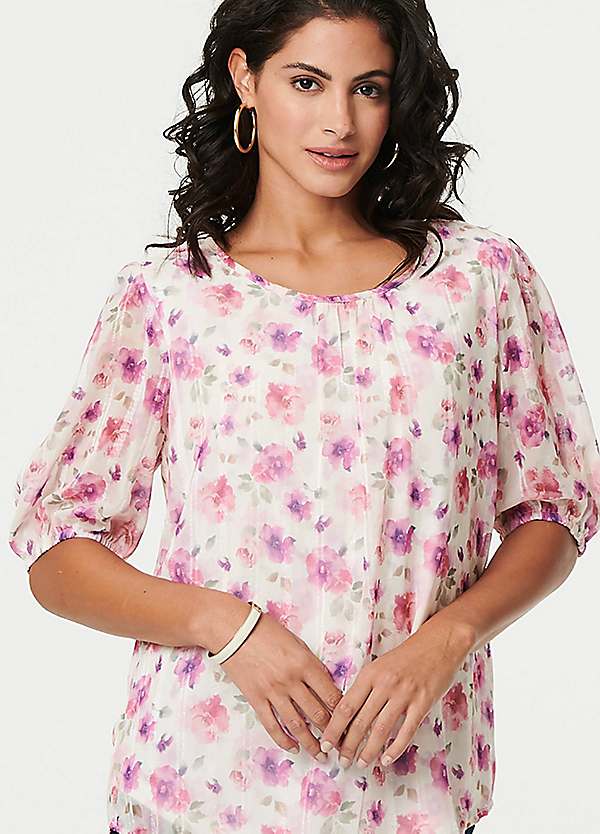 Izabel London Floral Short Sleeve Semi Sheer Blouse Grattan