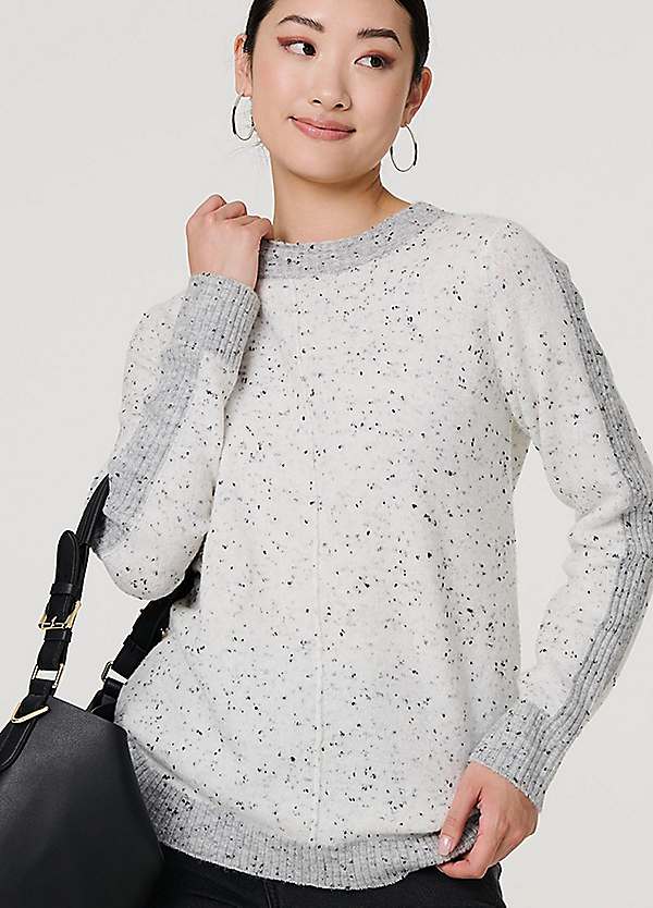 Izabel London Grey Colourblock Long Sleeve Curve Hem Jumper Grattan