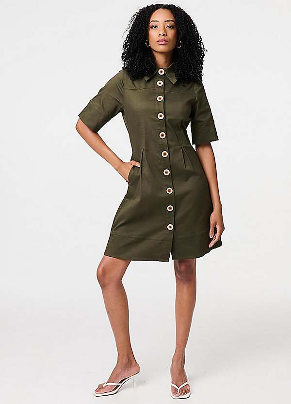 Button down khaki dress hotsell